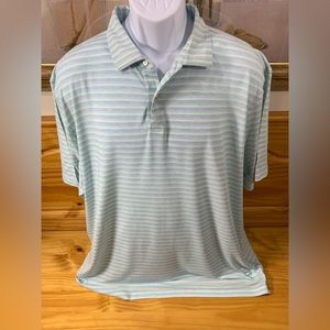 Peter Millar Polo Golf Shirt Mens XL Light Blue Green Striped Good Condition